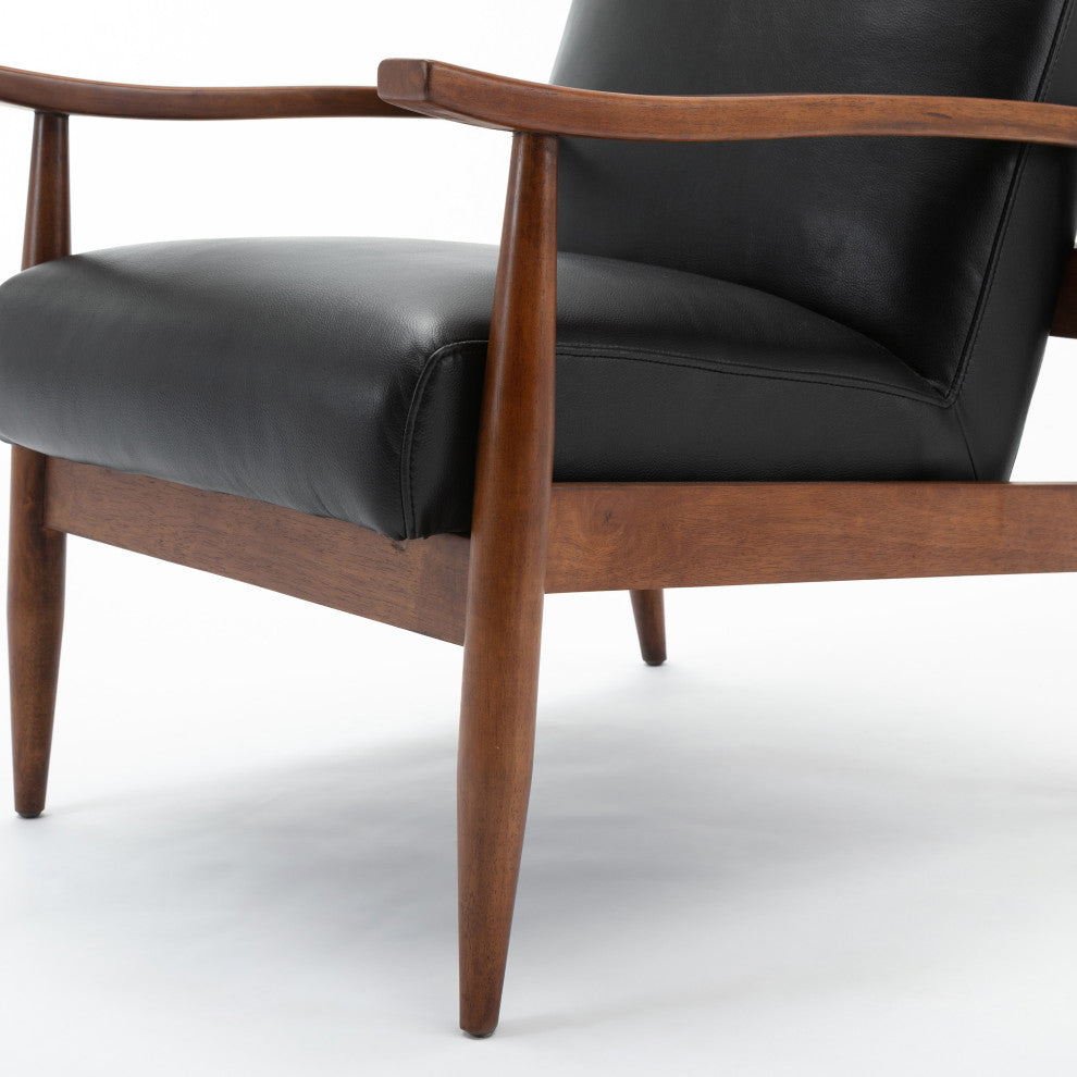 Austin Black Leather Gel Wooden Base Accent Chair, Black