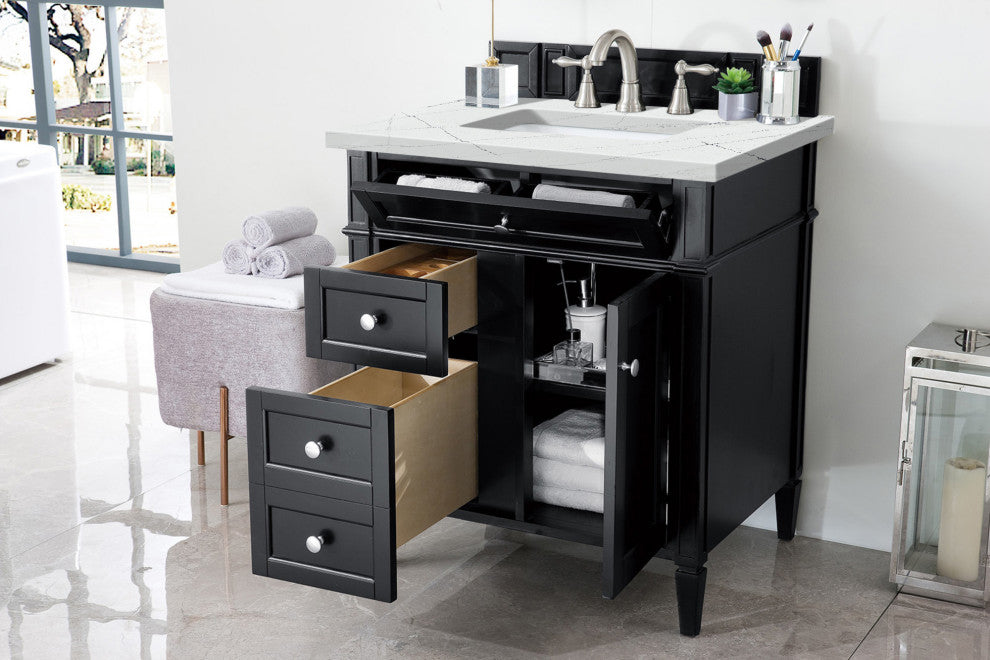 James Martin 650-V30-BKO-3ENC Brittany 30" Single VanityBlack OnyxQuartz Top
