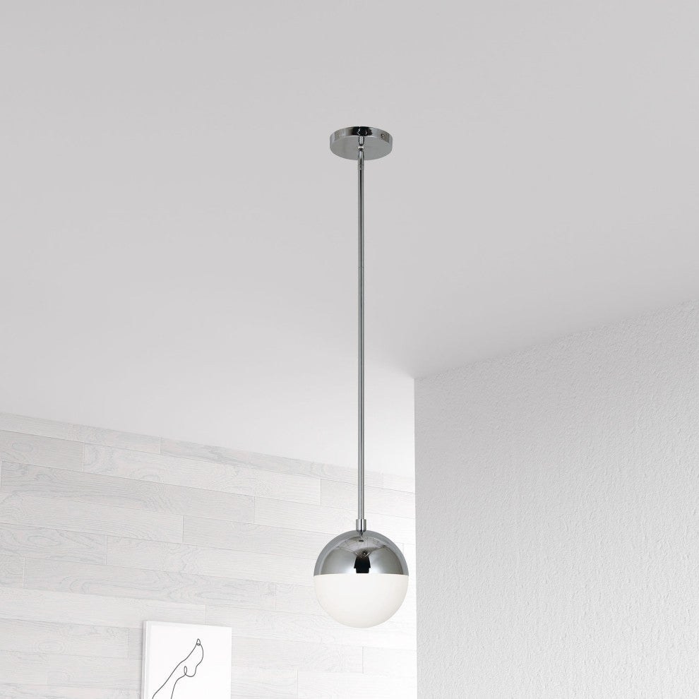 Dayana 1-Light Halogen Pendant With White Glass, Polished Chrome