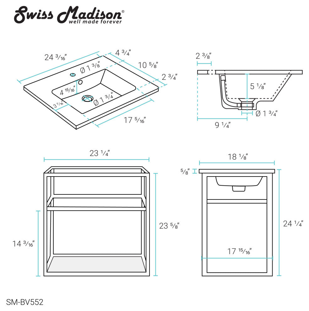 Pierre 24 Single, Metal Frame, Open Shelf, Bathroom Vanity, Black