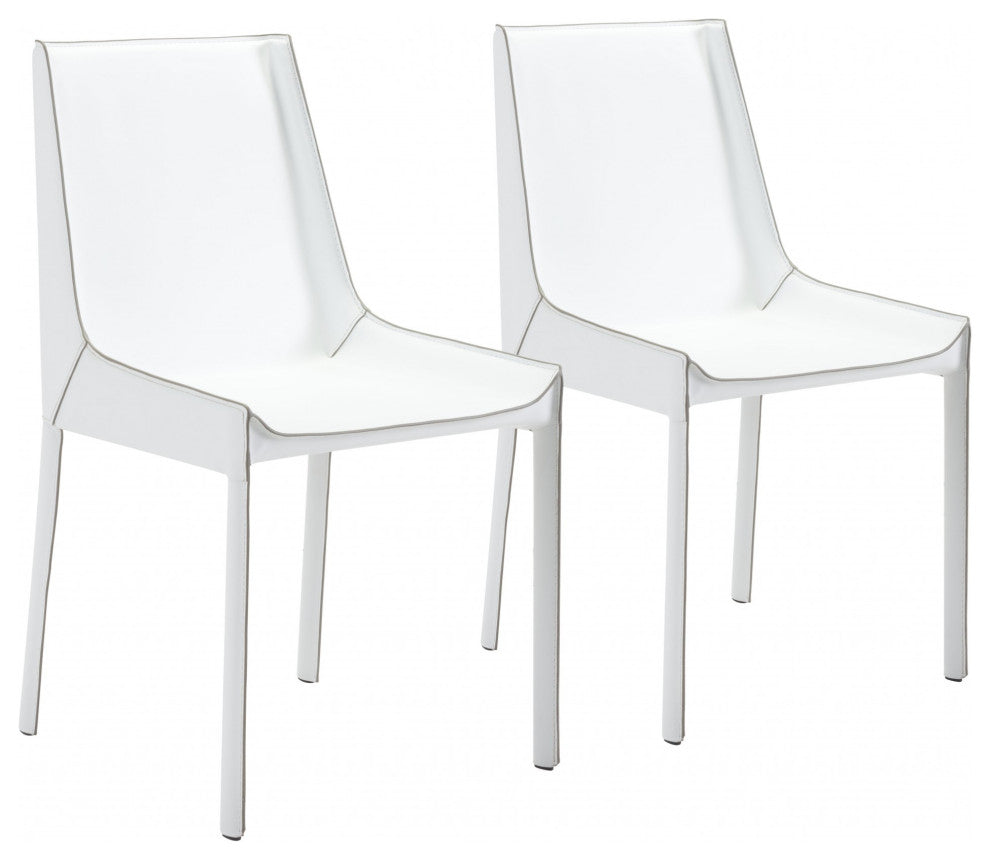 Set of Two White Faux Leather Dining Chairs