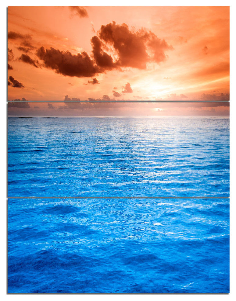 "Brilliant Blue Waters Under Sunset" Metal Wall Art, 3 Panels, 28"x36"