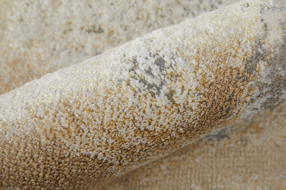 Oria Industrial Abstract Area Rug, Gray/Gold/Ivory, 8'x10'