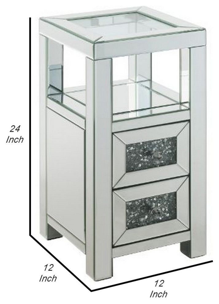 Benzara BM251219 Accent Table With Mirror Work/2 Storage Drawers, Small, White