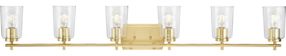 Adley Collection 48-1/2" 6-Light Satin Brass Clear Glass Bath Vanity Light