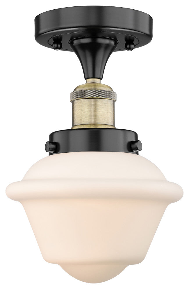Oxford-1 Light 7" Semi-Flush Mount-Black Antique Brass -Matte White Glass Shade