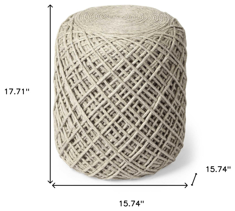 16" Ivory Upholstery Cylinder Abstract Pouf Ottoman