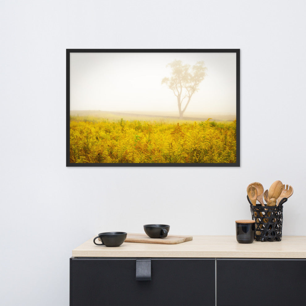 Dreams of Goldenrod and Fog Landscape Framed Photo Paper Wall Art Prints, Black, 24" X 36"