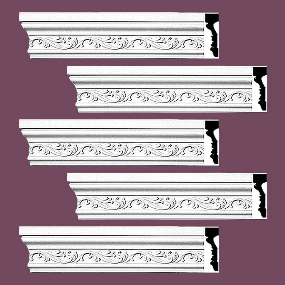 Crown Molding White Urethane Savanah Design 5 Pieces Totaling 470" Length