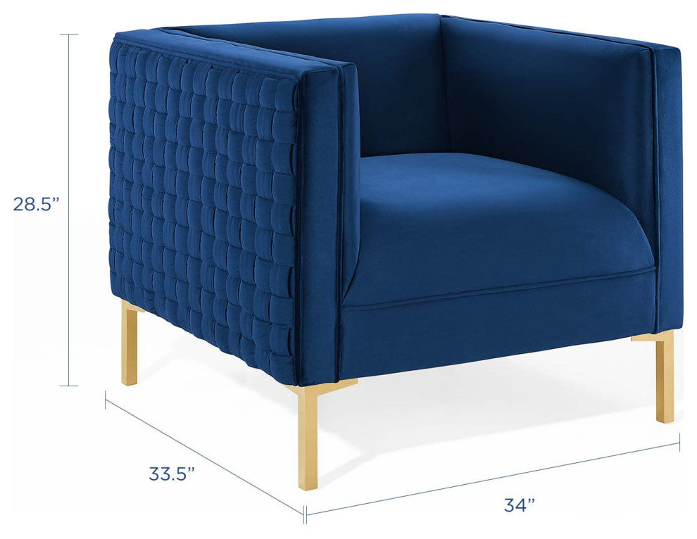 Armchair Accent Chair, Velvet, Blue Navy, Modern, Living Lounge Hospitality
