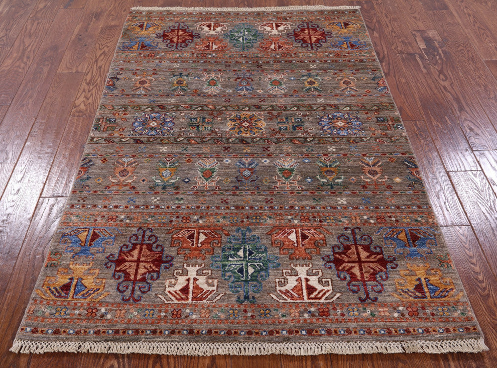 4' 0" X 6' 0" Tribal Khorjin Handmade Wool Rug Q8354