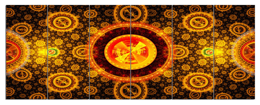 Golden Psychedelic Relaxing Art, Abstract Canvas Art Print, 70"x28", 6 Panels