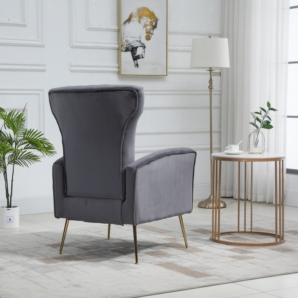 Cela Navy Blue Velvet Upholstered Wingback Chair With Gold legs