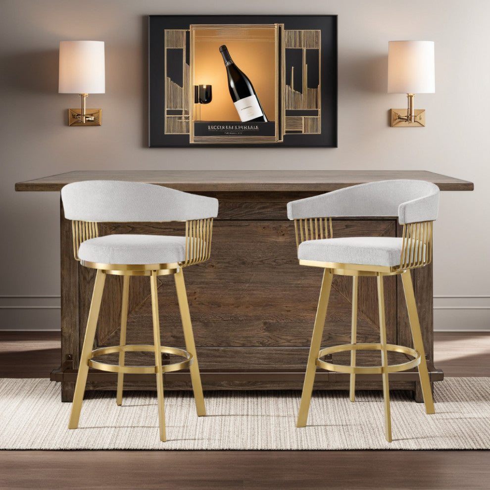 Chelsea Swivel Counter Stool, Gold Brushed Stainless Steel, Silver Fabric, 30"