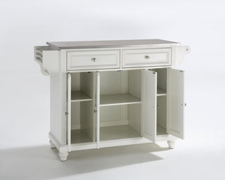 Cambridge Stainless Steel Top Kitchen Island, White Finish