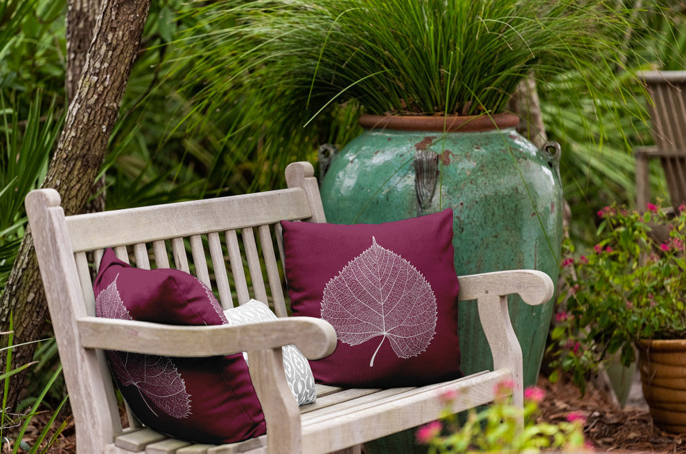 Leaf Study Indoor/Outdoor Throw Pillow, Plum, 18"x18"