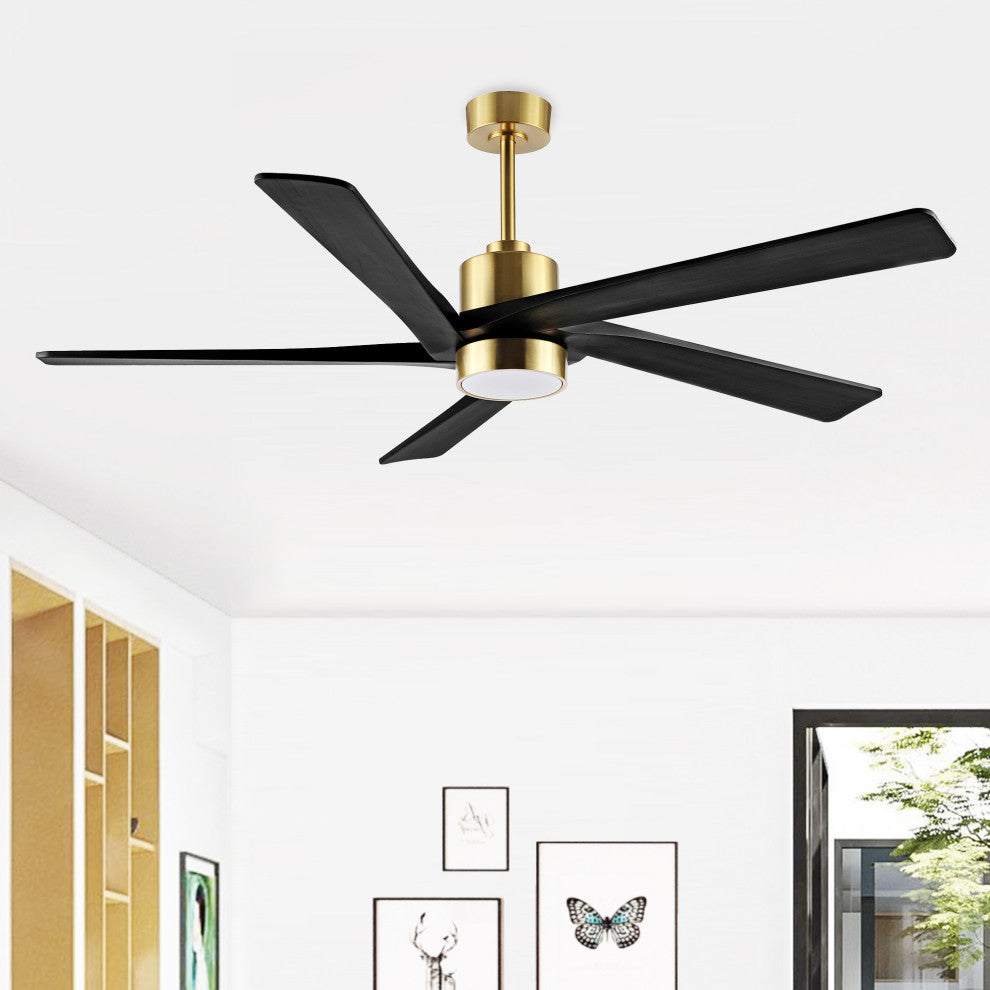 64" 5-Blade LED Ceiling Fan With Light Kit and Remote Control, Gold/Black