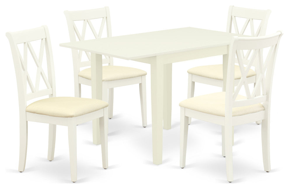 Dinette Set For 5- Four Chairs, Table, Linen White Linen, Linen White Frame