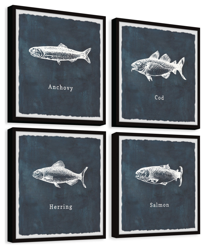 Herring and Salmon Quadriptych, 4-Piece Set, 12x12 Panels