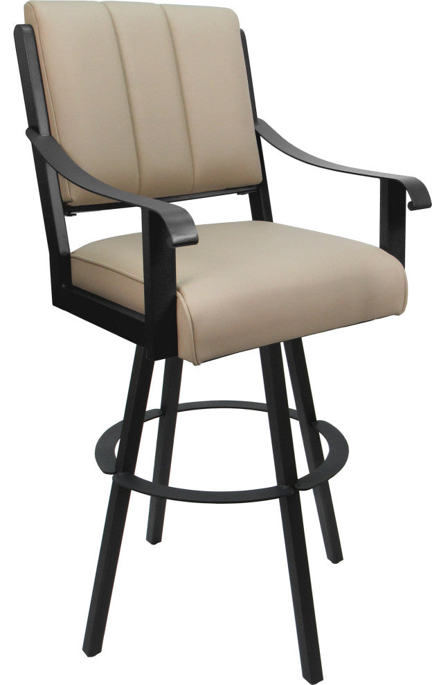Leather Swivel Metal Bar Stool - Memphis on Warren Base, Tan Leather on Gray, 30"
