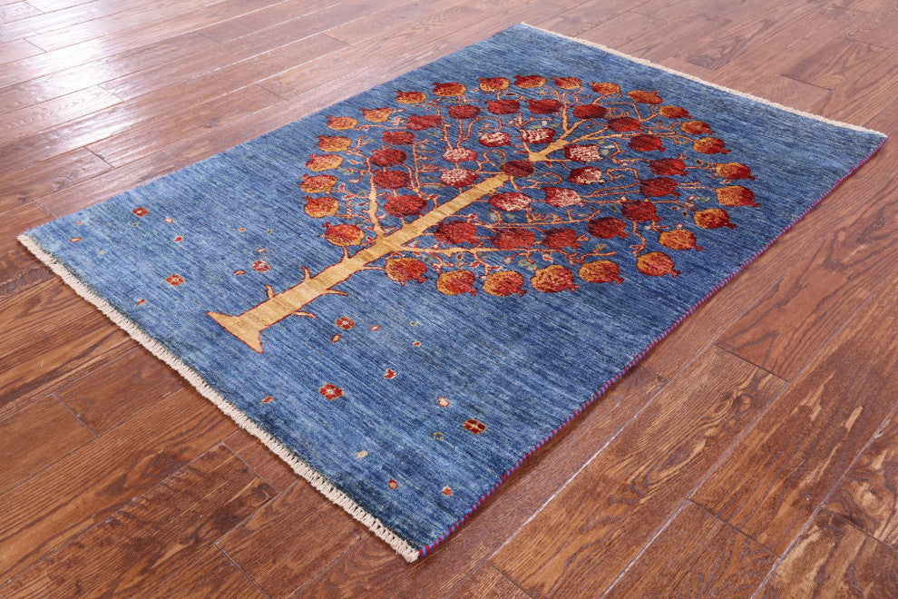 3' 3" X 4' 7" Persian Gabbeh Pomegranate Tree Wool Rug Q11061