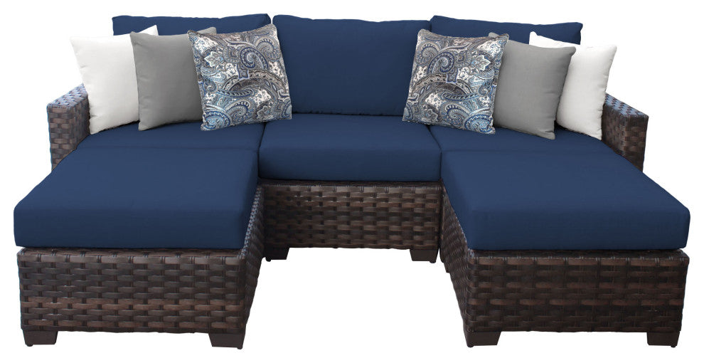 kathy ireland River Brook 5 Piece Wicker Patio Furniture Set, Midnight