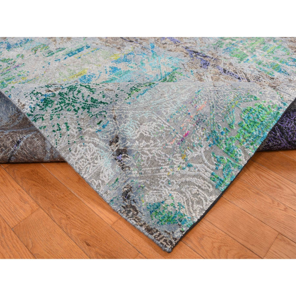 Battleship Gray Diminishing Coins Silk With Wool Hand Knotted Rug 8'9"x11'10"