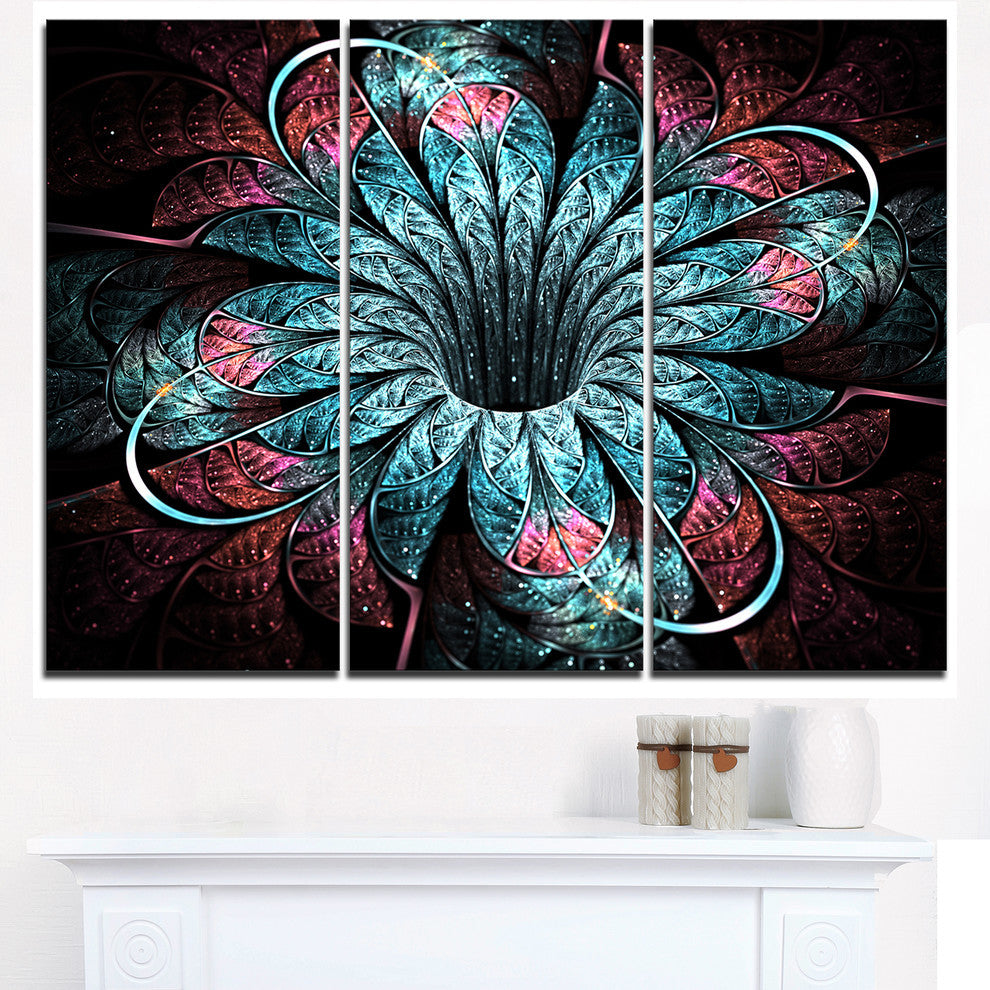 "Glittering Dark Fractal Flower Digital" Metal Wall Art, 3 Panels, 36"x28"