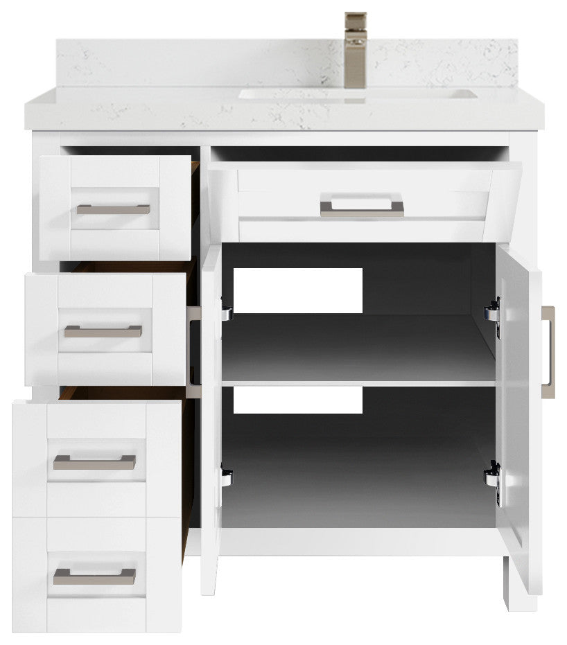 Cambridge 36 Right Offset Bath Vanity in White 2" Empira Quartz