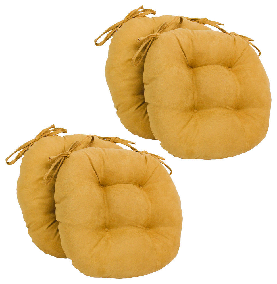 16" Solid Micro Suede Round Tufted Chair Cushions, Set of 4, Lemon