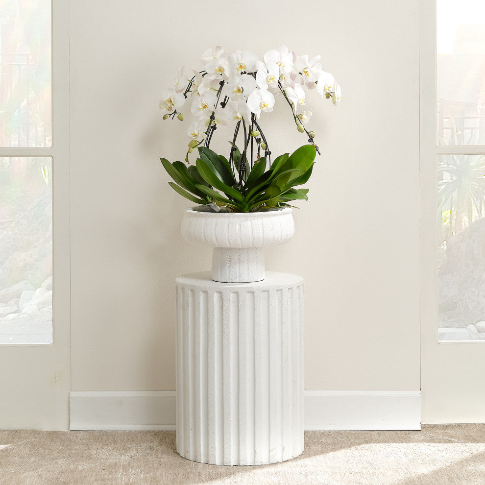 Aegean Pedestal Bowl, Rough Matte White Ceramic, Large