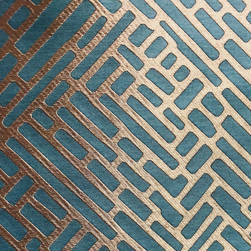 Plutus Golden Brick Blue Geometric Luxury Throw Pillow, 26"x26"