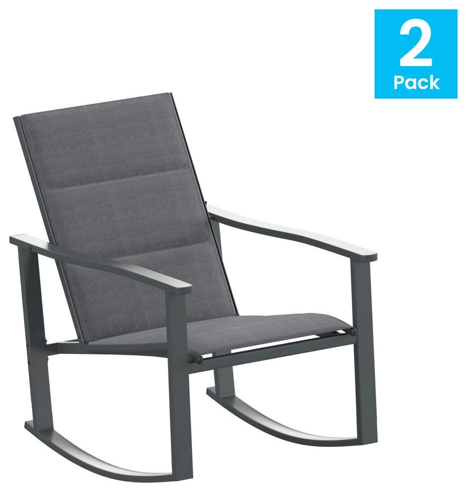 Set of 2 Outdoor Rocking Chairs with Flex Comfort Material and Metal Frame, Black