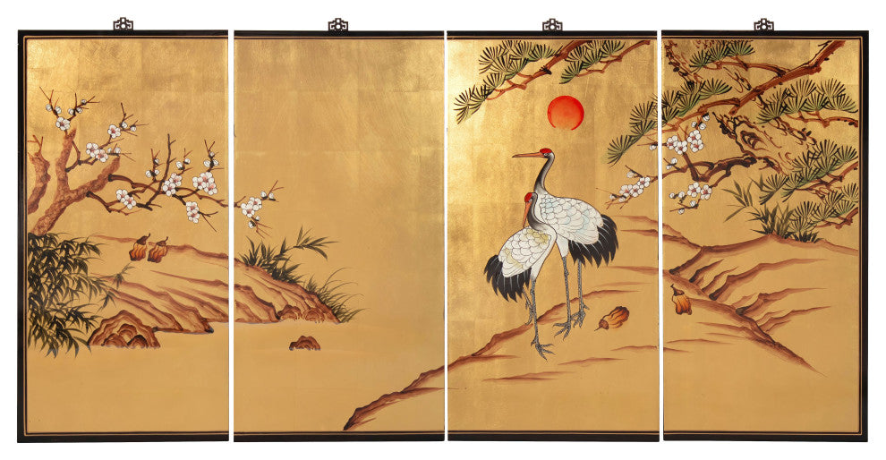 Gold Lacquer Wall Plaque Cranes