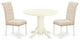 3Pc Dinette Set, Round Table, Two Parson Chairs, Light Beige Fabric, White