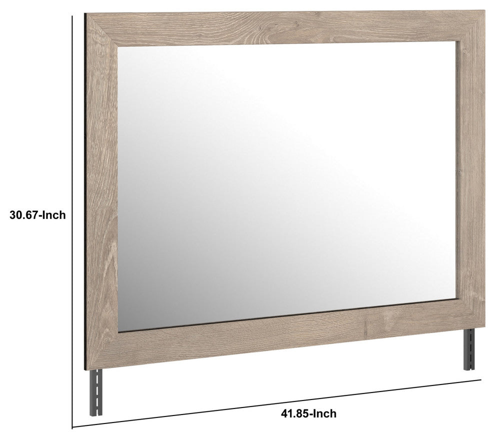 Benzara BM241904 Bedroom Mirror With Grains and Rectangular Encasing, Oak Brown