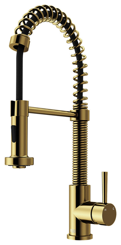 VIGO Edison 19" H Single Handle Pull-Down Sprayer Kitchen Faucet, Matte Brushed Gold, No Sensor, Without Extras