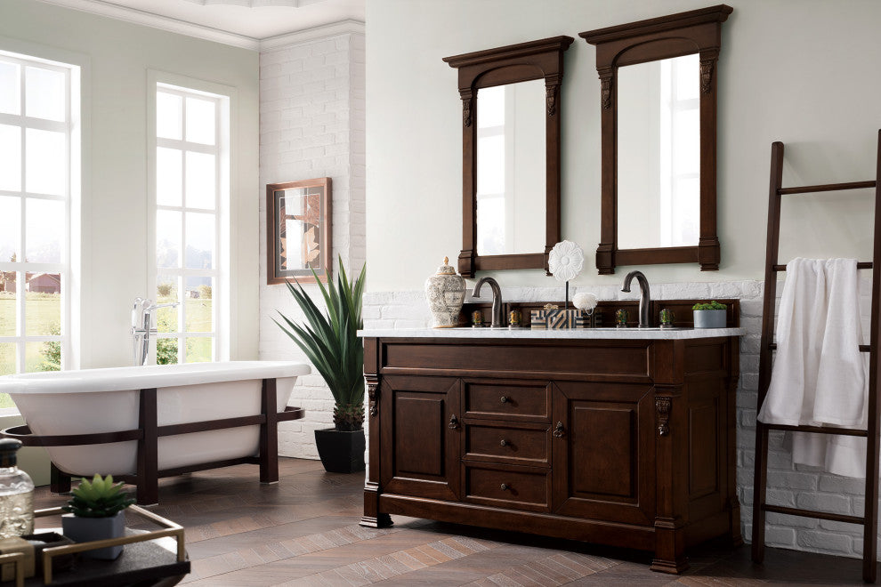 James Martin 147-114-5661-3CAR 60" Burnished Mahogany Vanity w/ Marble Top