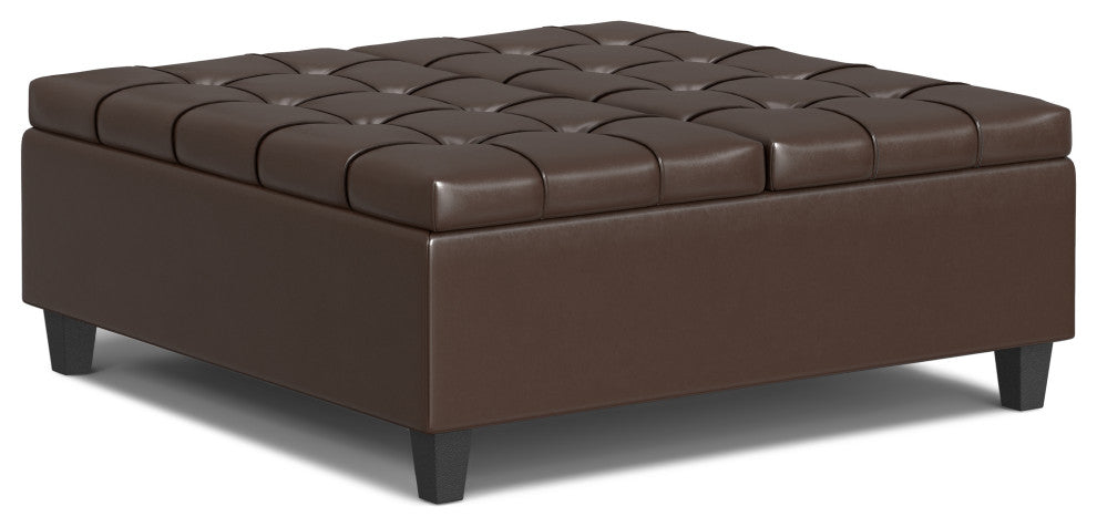 Harrison Large Square Coffee Table Storage Ottoman, Chocolate Brown