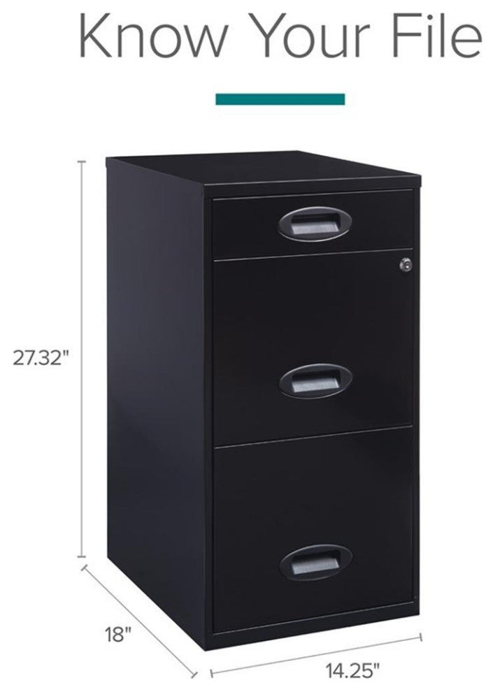 Space Solutions 3 Drawer Metal File Cabinet with Pencil Drawer Black
