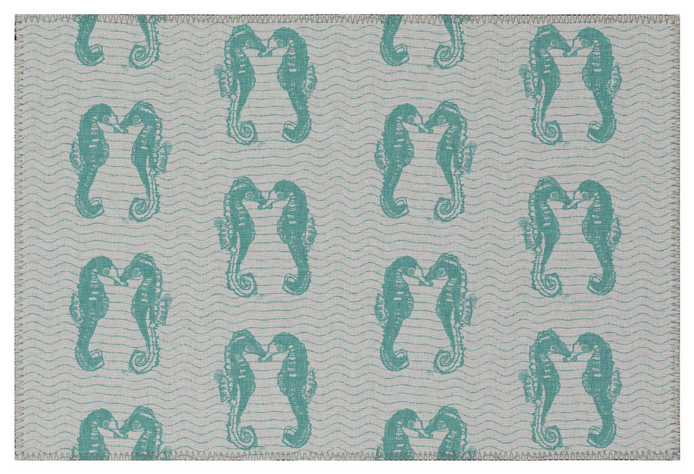 Indoor/Outdoor Seabreeze SZ15 Teal Machine Washable 1'8" x 2'6" Rug