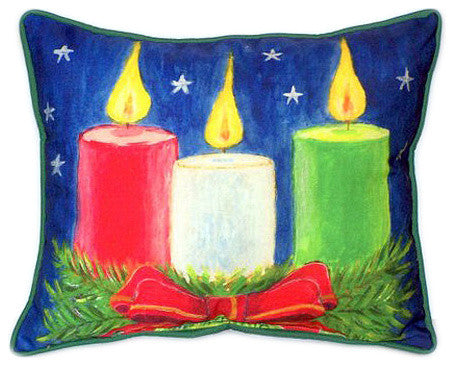 Pair of Betsy Drake Christmas Candles Large Indoor/Outdoor Pillows 16x20