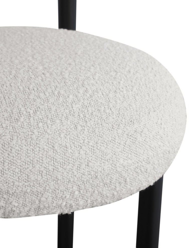 Bordeaux Upholstered Stool, Cream, Boucle Fabric, Matte Black, Set of 2