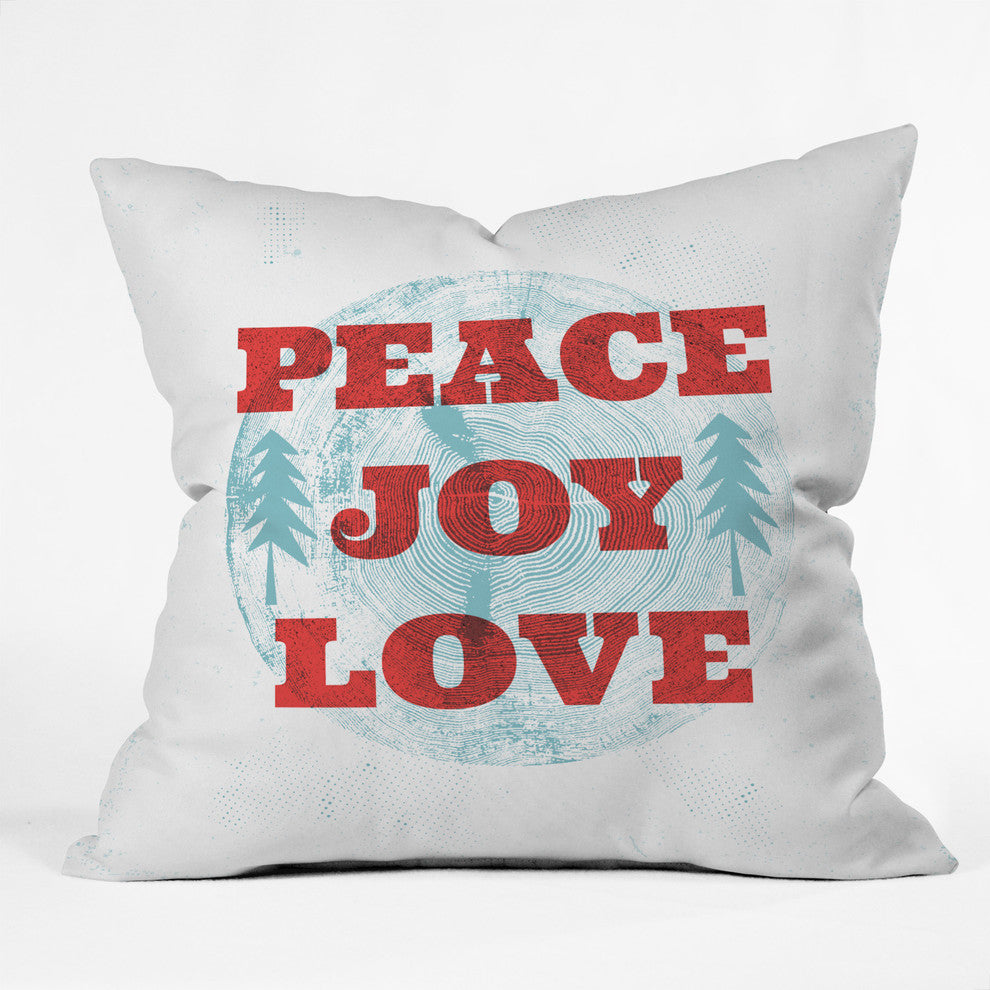 Deny Designs Heather Dutton Peace Joy Love Woodcut Throw Pillow, 26"x26"