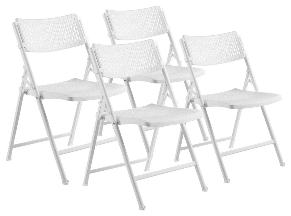 4 Pack Folding Chair, Oversized Polypropylene Seat & Ventilated Backrest, White