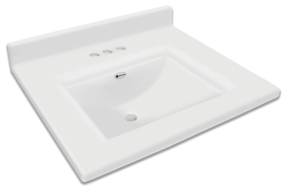 Transolid Savannah 25"x22" Single Bowl Vanity Top, Solid White