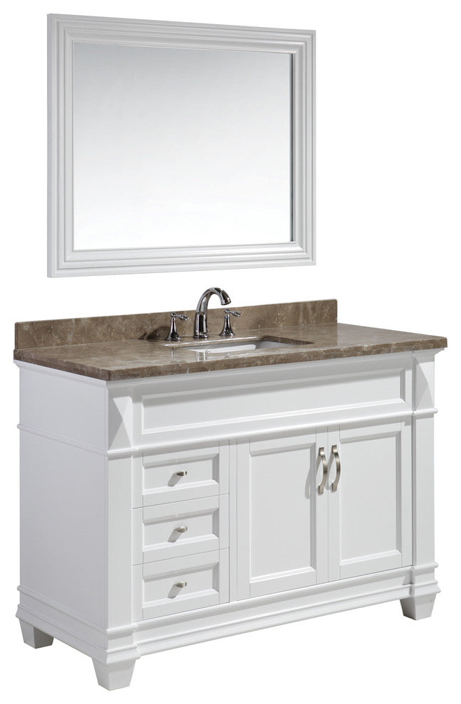 Hudson 48" Single Sink Vanity Set, White With Marble Top