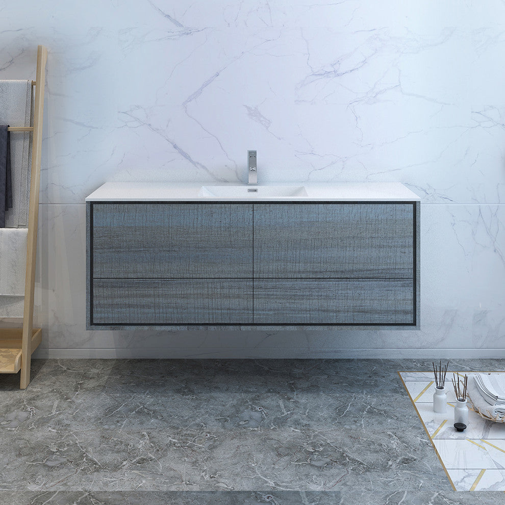 Fresca Catania 60" Ocean Gray Wall Hung Cabinet With Integrated Single Sink