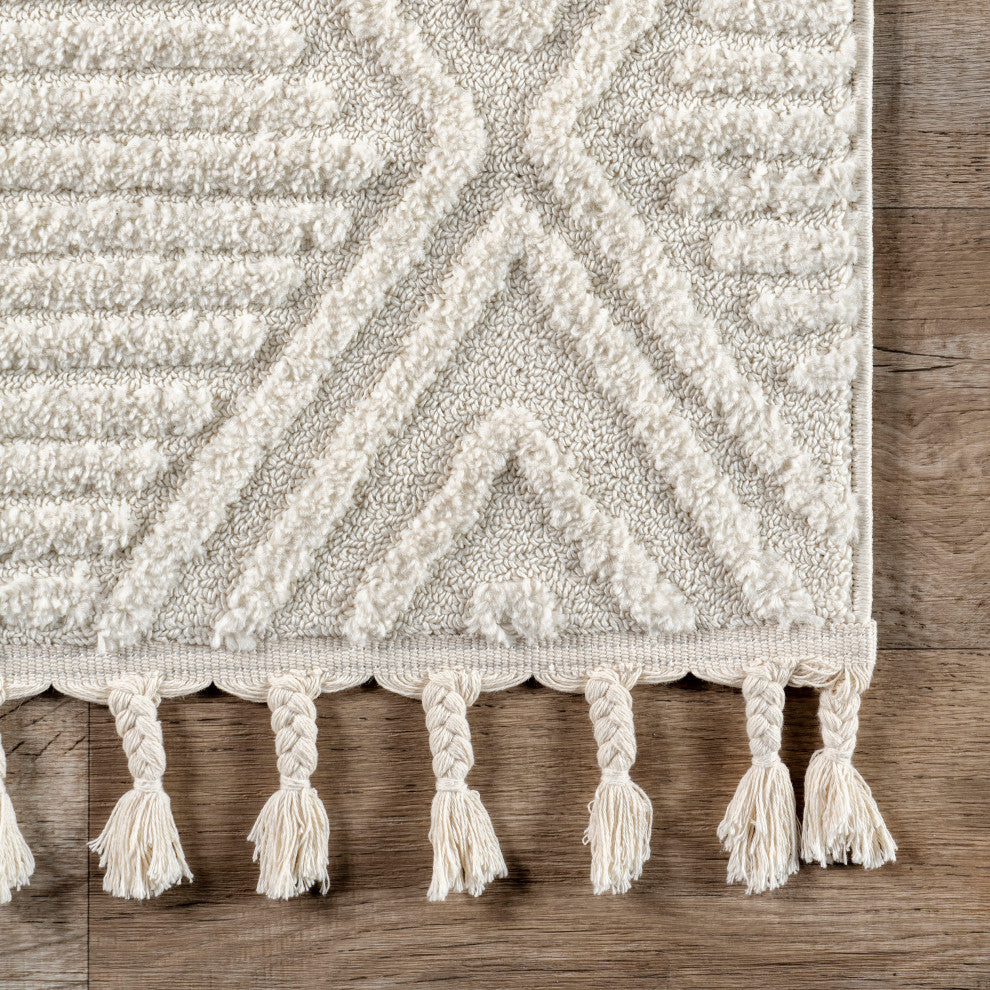 Balboa Textured Tile Area Rug, Ivory 12'x15'