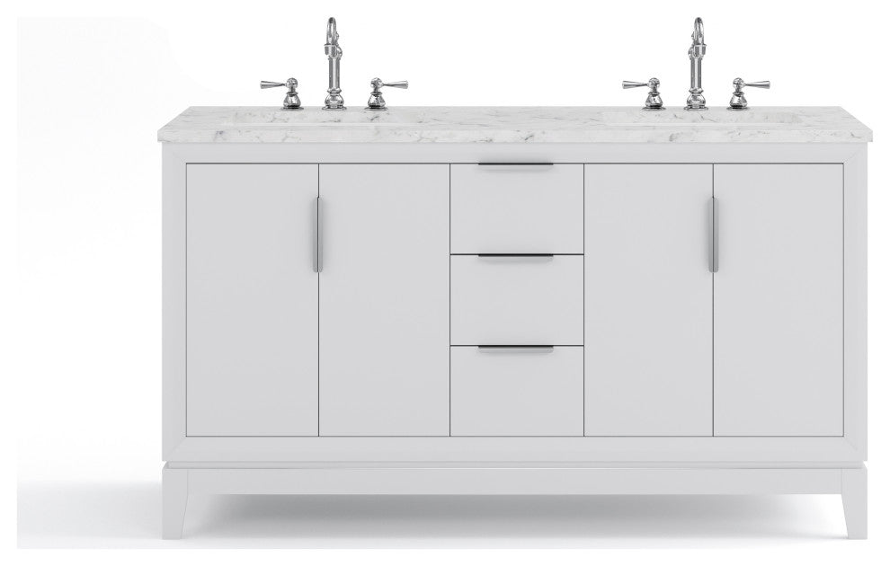 Elizabeth 60" Double Sink Carrara White Marble Vanity, Pure White